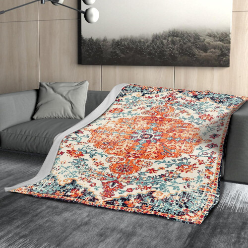 Boho Flannel Throw Blanket 40 x 50 in Orange Blue