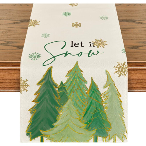 Cotton Linen Table Runner Floral Snowflake Berry Design 13