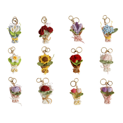 Bouquets de fleurs en Crochet faits à la main, porte-clés,-8 1