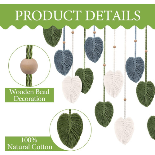 Macrame Leaf-Feather Wall Hanging Tapestry, Cotton, 29.5 x 2