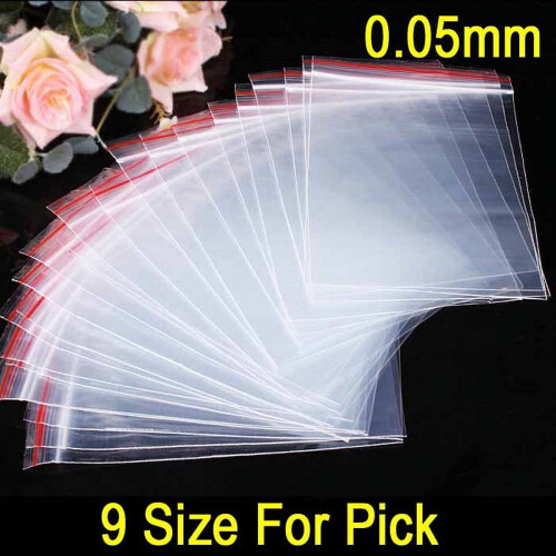 100 Pcs Reclosable Transparent Plastic Zip Bags 0.05mm 1