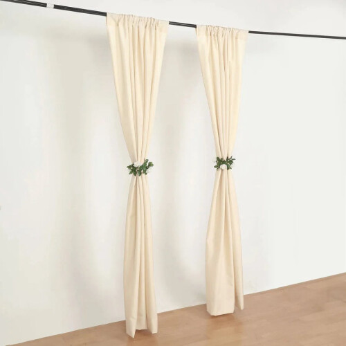 Beige Polyester Sheer Backdrop Curtains 2 Panels 8 ft 2