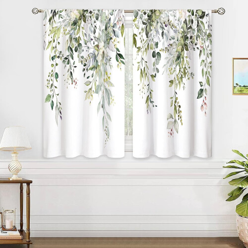Sage Green Leaf Kitchen Curtains 26x24 in (Pair) 2