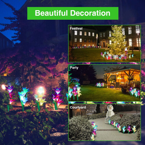 Solar Lily Flower Stake Lights 2 Pack Blue Purple 1