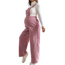Winterwarme corduroy zwangerschapsoverall-roze rood M