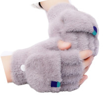 Winter Gloves With Expose Fingertips Soft Faux Furs-Taro color