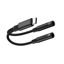 USB C To Double 3.5mm Sound Cable-Black Calls and music