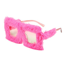 Moderne oversized zonnebril met pluche verfraaid harig frame,-16