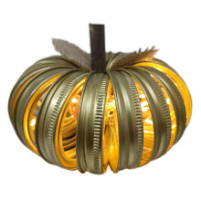 Wooden Pumpkin Jar Lid Light - Orange & Gold, 3m Warm LED