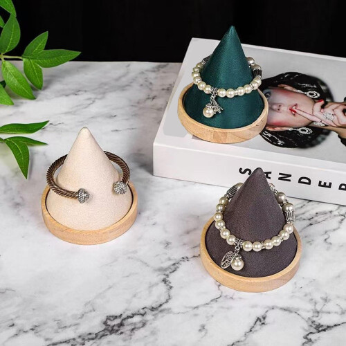 Creative Conical Bracelet Stand Sturdy Wood and Soft-Gray 2