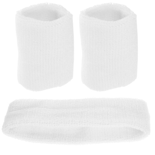 White Polyester Headband and Wristband Set