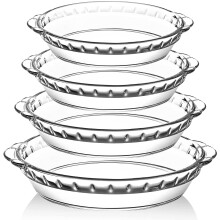4-delt tærtetallerkensæt i glas, 18-25 cm, med håndtag