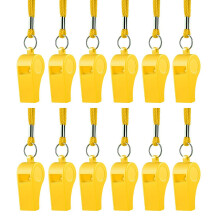 12Pcs Plastic Sports Whistles with Lanyard Loud Crisp-Yellow