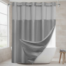No Hook Waffle Shower Curtain Set with Snap Liner, 71 x 74