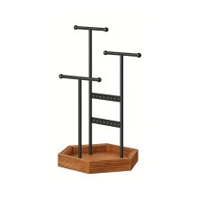 3-Tier Jewelry Stand with Tray – Black & Brown Metal