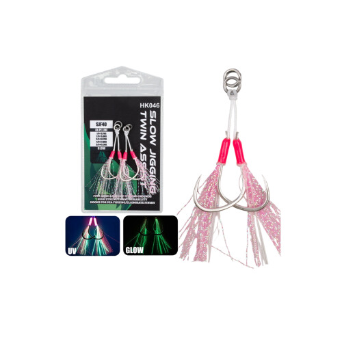 2Pcs Small Jigs Jigging Hook Assist Rigs Circle Hook-Pink 1