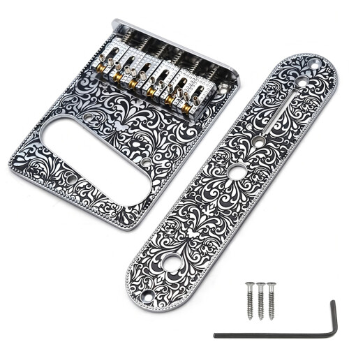 6 String Saddles Bridge Plate Electric Guitar Engraved-Silver