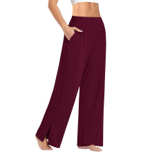 Women Soft High Waist Work Trousers Business-Burgundy XXL