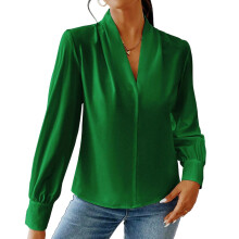 Women's work shirt, long-sleeved shirt, spring business-Green S