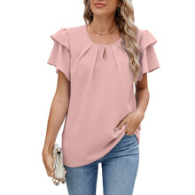 Womens Casual Business Work Blouses Short-leather powder XXL