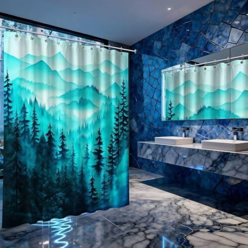 Forest Pine Tree Shower Curtain, Waterproof Polyester, 70" 1