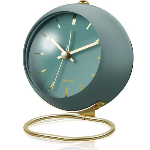 Silent Retro Alarm Clock with Night Light, Battery Powered, 1