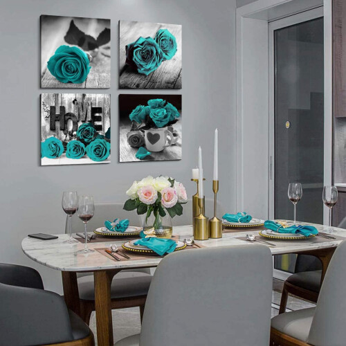 Ensemble de 4 toiles décoratives « Rose turquoise », 40 x 40 cm 2