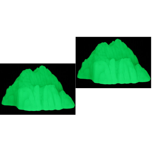 2Pcs Small Light Green Aquarium Decor Plastic Rockery with Night Glow 2