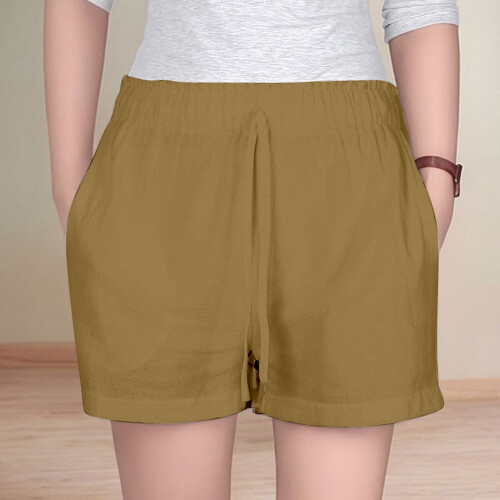 Mädchen-Leinenshorts, lässig, elastischer Bund, Taschen, Kaffee 1