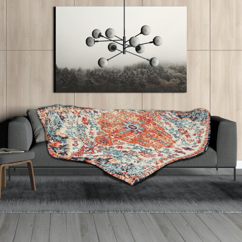 Boho Flannel Throw Blanket 40 x 50 in Orange Blue 2
