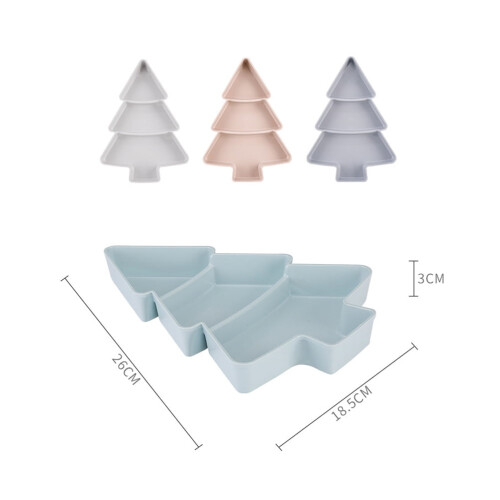 Christmas Tree Fruit Plate Light Pink 3-Compartment Plastic 2
