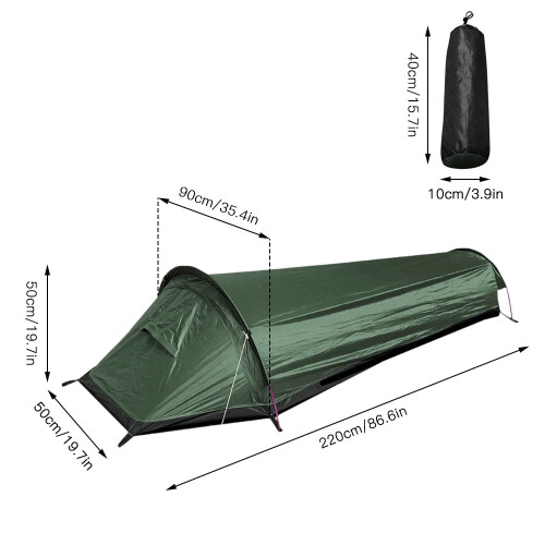1-persoons backpacktent, legergroen, 220x90x50cm 2