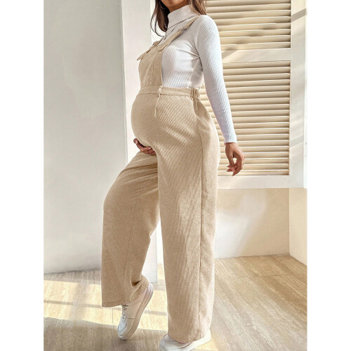Stretchable Corduroy Pregnancy Overalls Adjustable-Black L 2