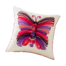 Artistic Butterfly Pattern Pillow Cover Cotton Square-Rose Red