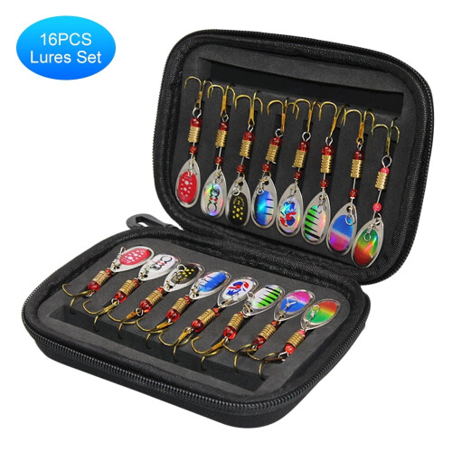 16-Piece Metal Spoon Lure Set with Storage Bag