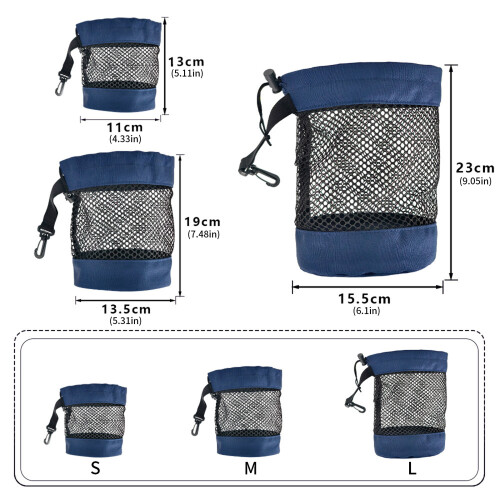 Portable Golf Net Bag Large Capacity Nylon Mesh Pouch-Blue L 2