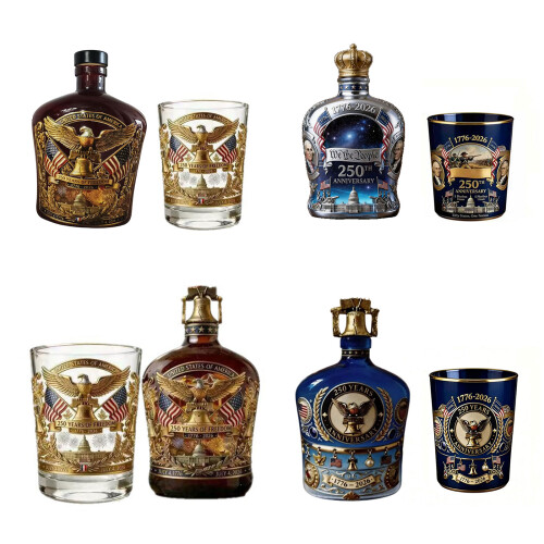 Commemorative American 250th Glass-blue bottle two piec 1
