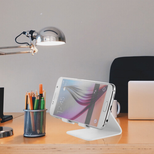 Witte plastic telefoonhouder met antislip siliconenrand (1 stuk)