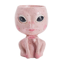 Pink Resin Desktop Vase with Face Design13.5x12.5x17.5