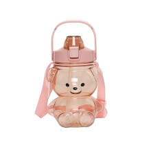 Garrafa de água transparente em formato de urso com canudo, 1400ml
