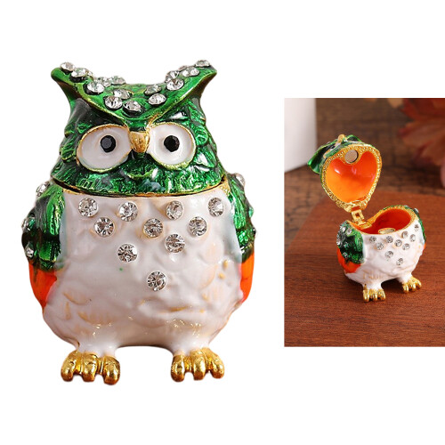 Crystals Covered Owl Inspired Jewelry Storage-blue and white 2