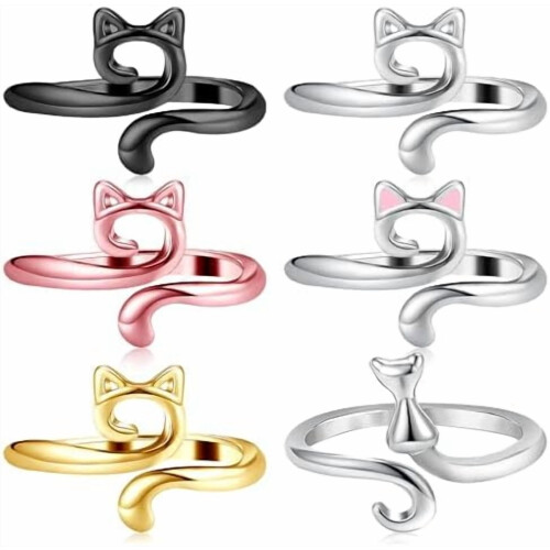 6pcs Adjustable Metal Crochet Rings for Finger