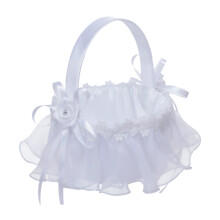 Wedding Flower Basket with Lace Bow and Handle