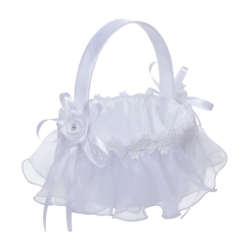 Wedding Flower Basket with Lace Bow and Handle