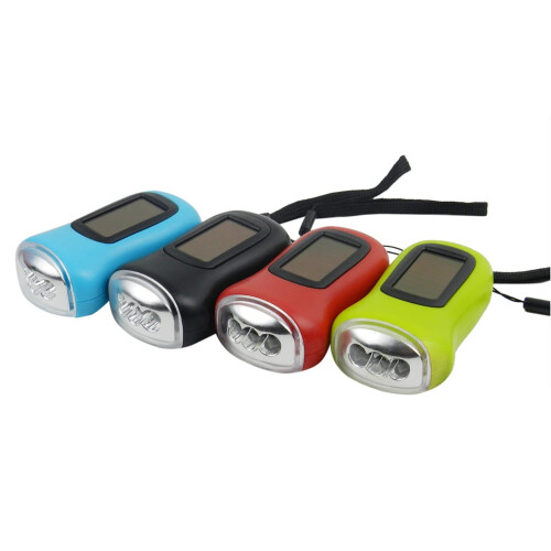 3LED Mini Flashlight with Hand Crank & Solar Rechargeable 1