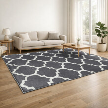 (160x230cm (Large Area Rug), Ava Grey) Anti Slip Geometric Short Pile Rug with Rubber Backing - Non Slip Modern Area Carpet