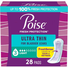 Poise Ultra Thin Incontinence Pads & Postpartum Pads for Bladder Leaks, 3 Drop Light Absorbency, 28 Count, Packaging May Vary (Regular Length)
