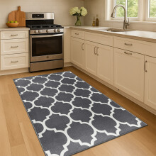 (80x150cm (Runner Rug), Ava Grey) Anti Slip Geometric Short Pile Rug with Rubber Backing - Non Slip Modern Area Carpet