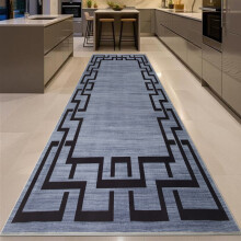 (80x300cm (Long Runner), Nico Grey) Anti Slip Geometric Short Pile Rug with Rubber Backing - Non Slip Modern Area Carpet