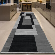 (80x300cm (Long Runner), Milo Black Grey) Anti Slip Geometric Short Pile Rug with Rubber Backing - Non Slip Modern Area Carpet